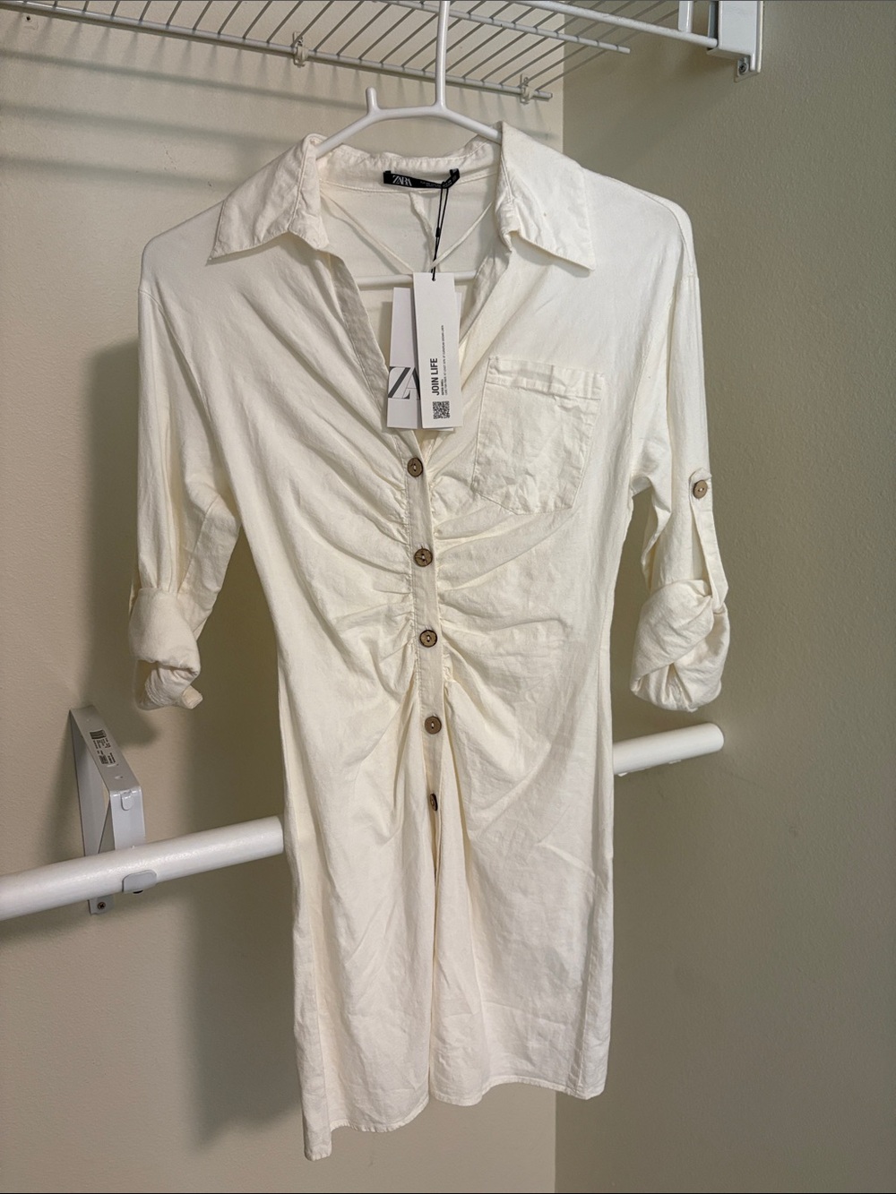 ZARA white button down short dress